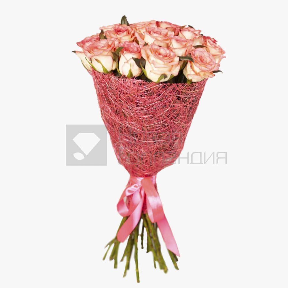 Букет 21 розовая роза Джумелия 40см