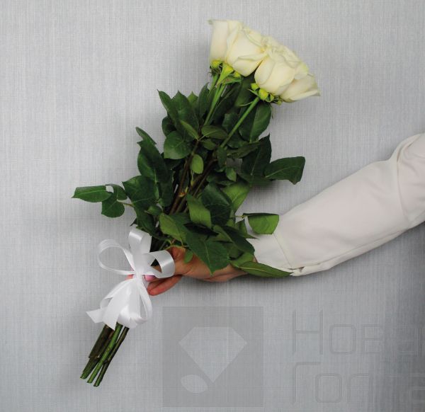 7 белых роз Эквадор 50 см
