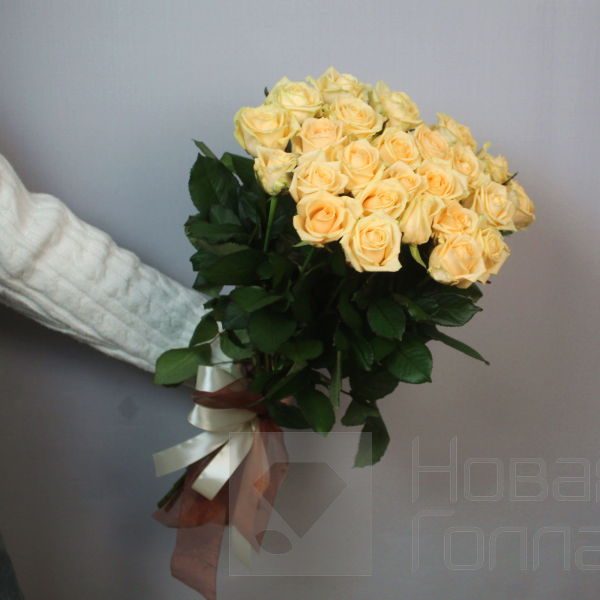 25 кремовых роз 70 см