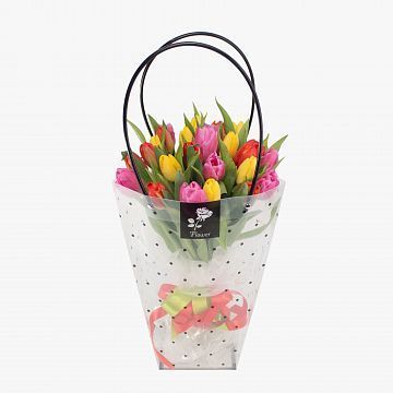Букет 25 тюльпанов микс в сумочке