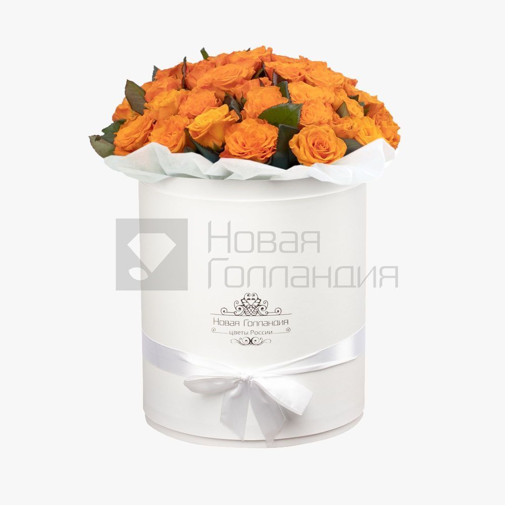 51 оранжевая роза в большой белой шляпной коробке №591