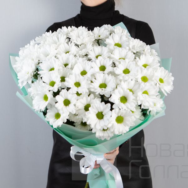 Букет 9 белых ромашковых хризантем