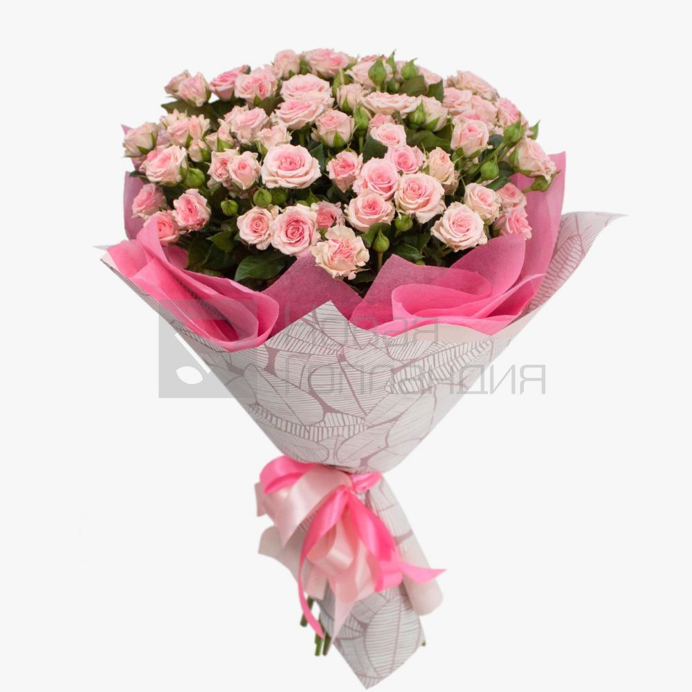 Букет 15 нежно-розовых кустовых роз