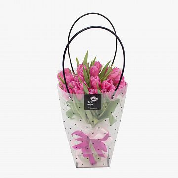 Букет 25 розовых тюльпанов в сумочке