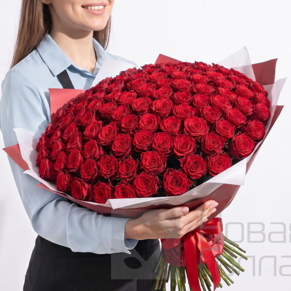 Букет 101 красная роза 40 см Кения