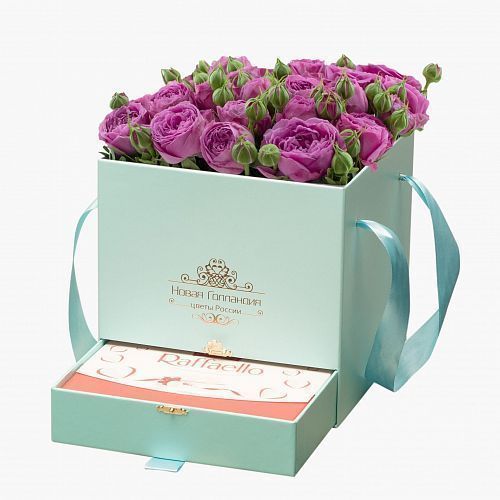 Тиффани коробка-шкатулка с розовой кустовой пионовидной розой 