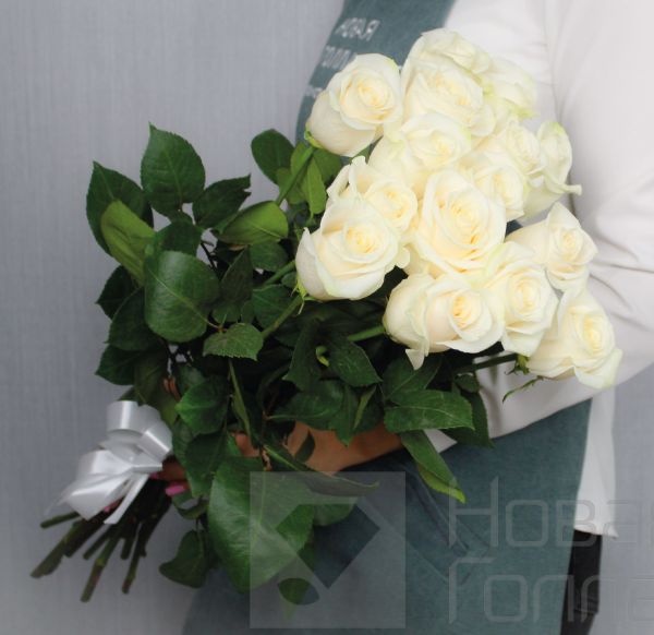 15 белых роз Эквадор 50 см