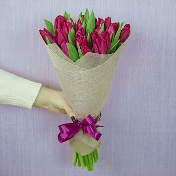 Букет 25 малиновых Тюльпанов