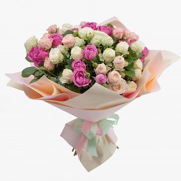 Букет 17 пионовидных кустовых роз ассорти 40 см Букет 17 пионовидных кустовых роз ассорти 40 см