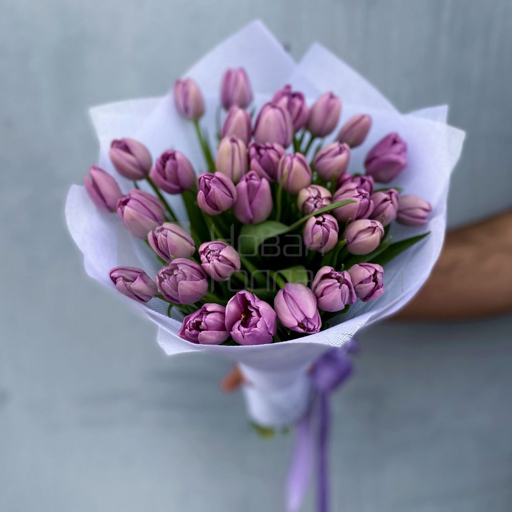 Букет 35 сиреневых тюльпанов
