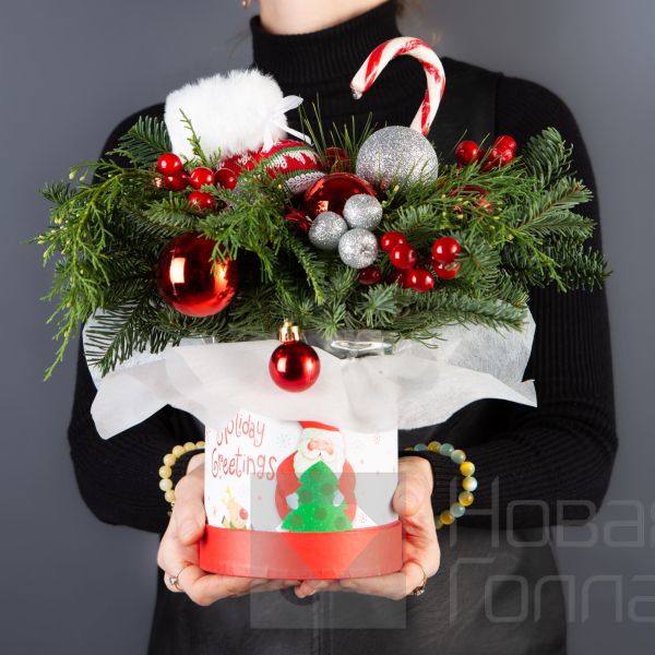 Композиция в маленькой коробке новогодней №2