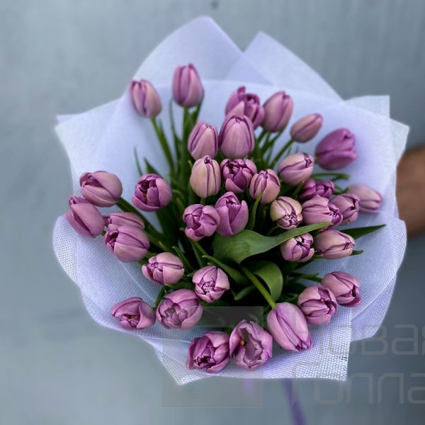 Букет 35 сиреневых тюльпанов