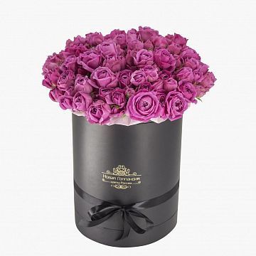 51 розовая кустовая пионовидная роза в большой черной шляпной коробке №242 51 розовая кустовая пионовидная роза в большой черной шляпной коробке №242