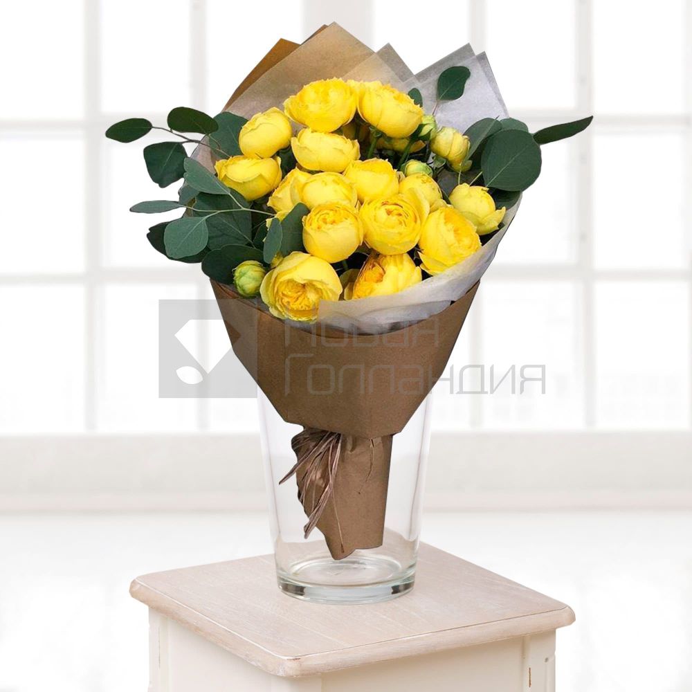 15 Желтых Пионовидных роз
