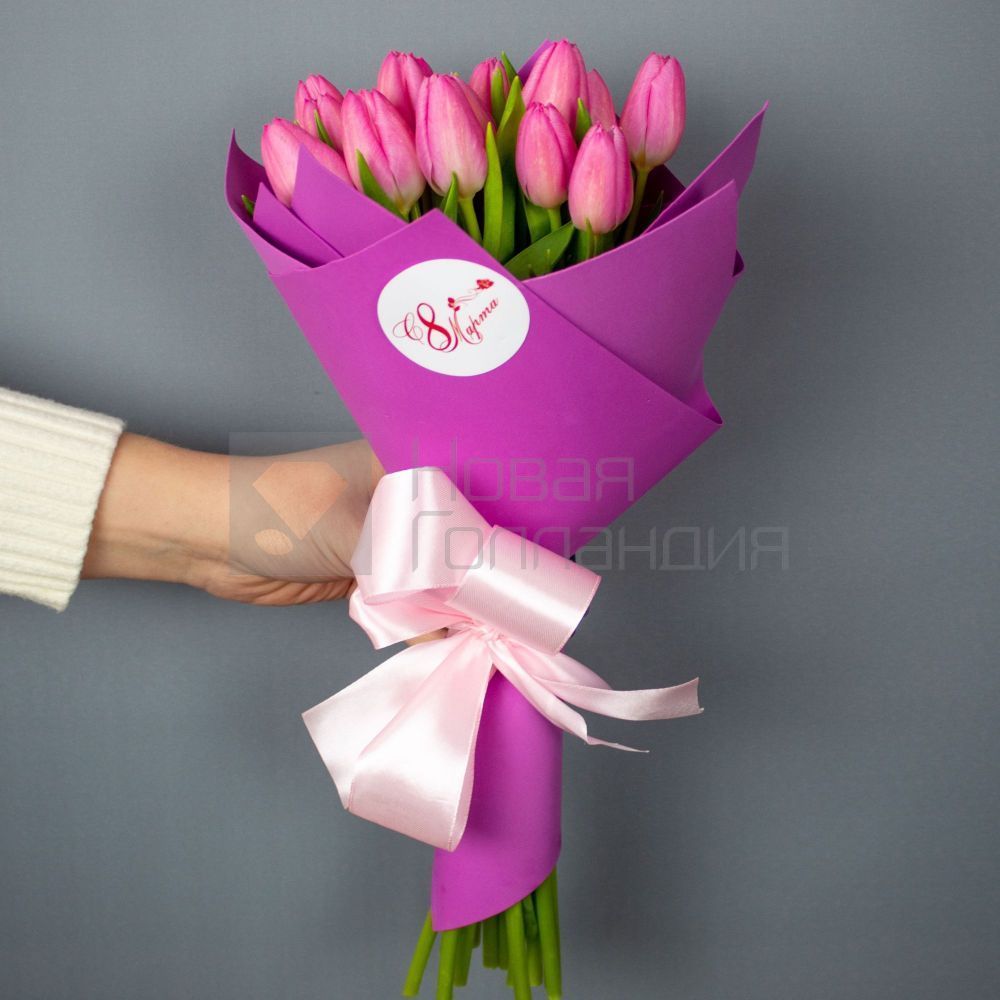 Букет 15 розовых тюльпанов-9