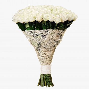 Букет 101 белая роза 70см