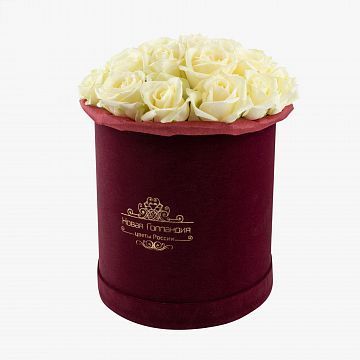 25 белых роз в бархатной коробке LUX 25 белых роз в бархатной коробке LUX