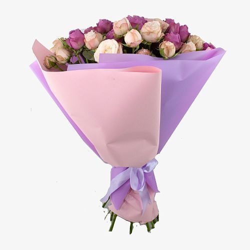 Букет 15 пионовидных кустовых роз микс 40 см