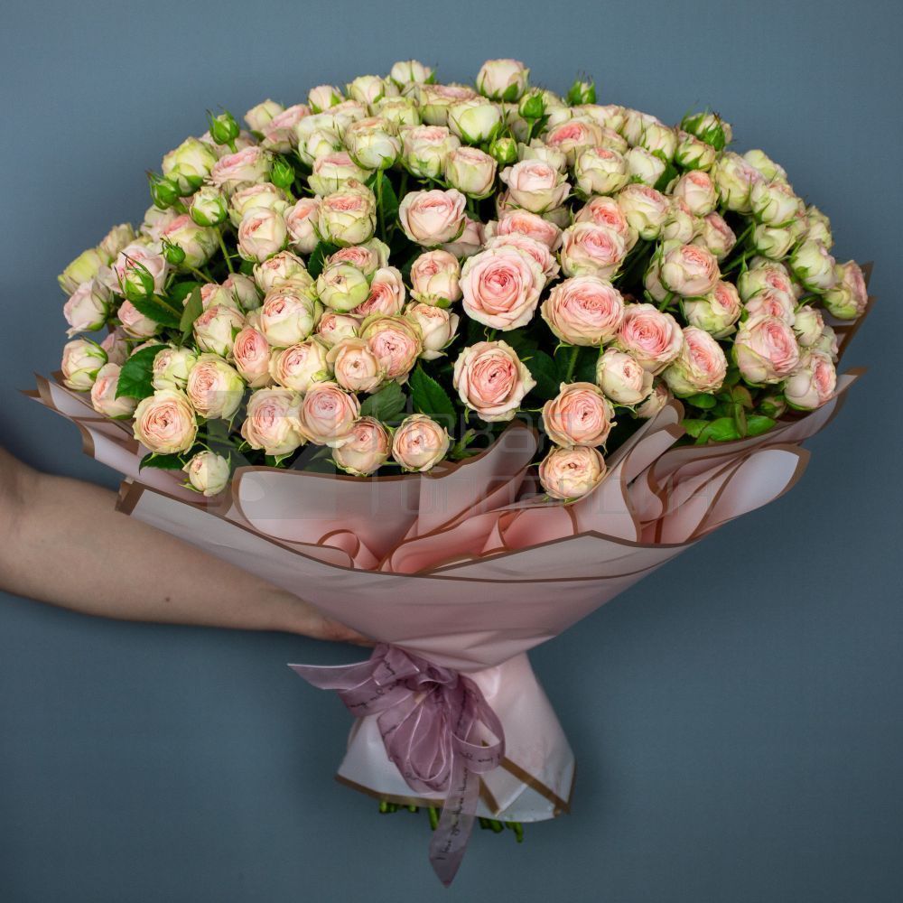 Букет 35 светлых кустовых пионовидных роз с доставкой в Санкт-Петербурге.