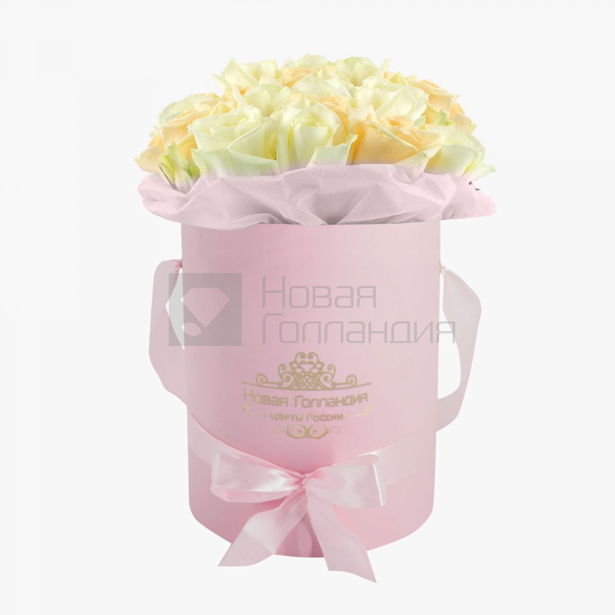 15 кремово-белых роз в маленькой розовой коробке №754