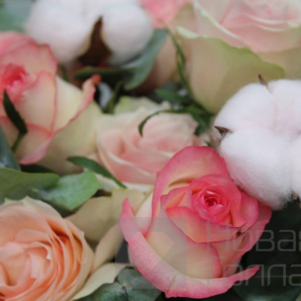 15 роз микс Кения в розовой шляпной коробке