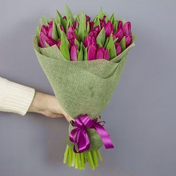 Букет 35 малиновых Тюльпанов-10