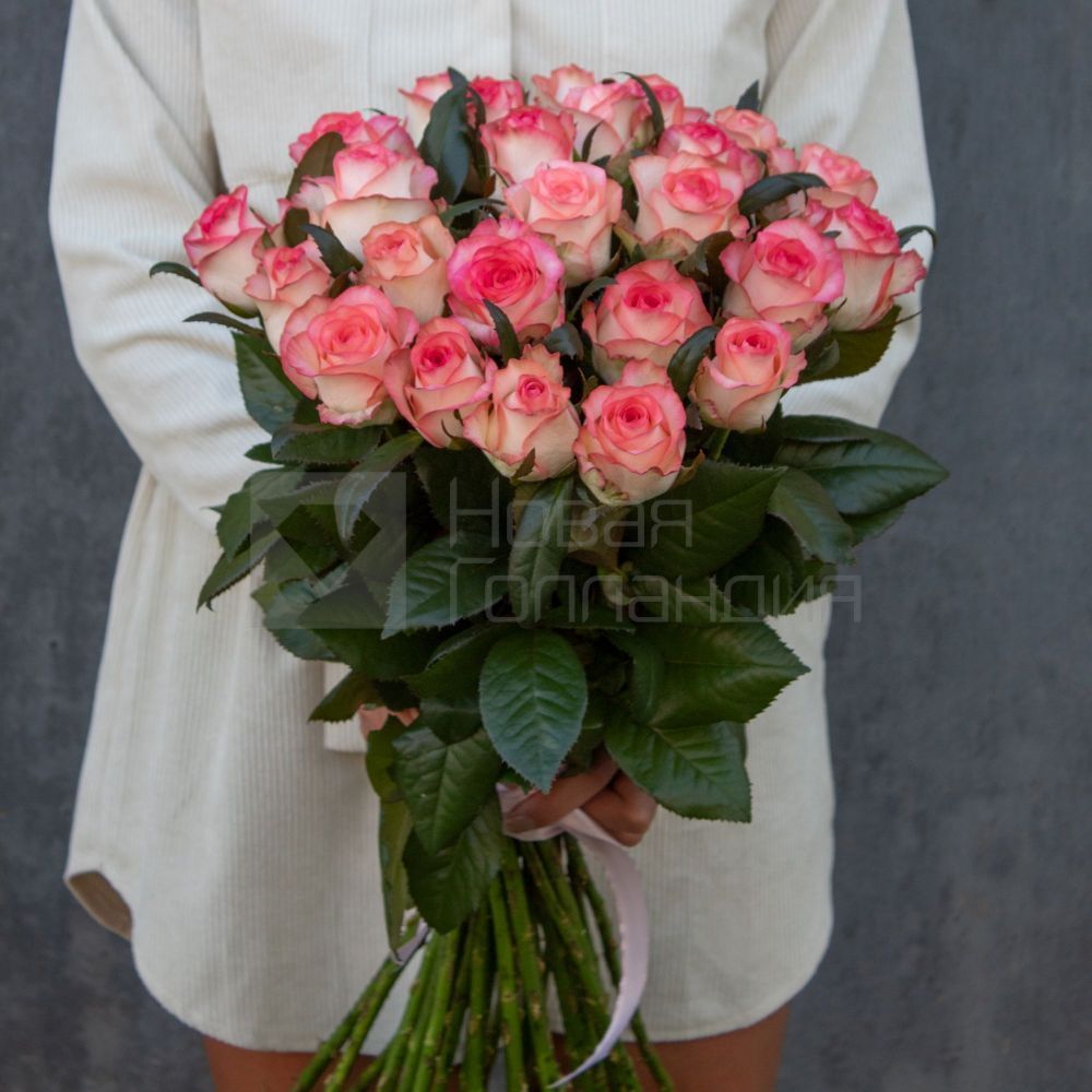 25 розовых роз 70 см