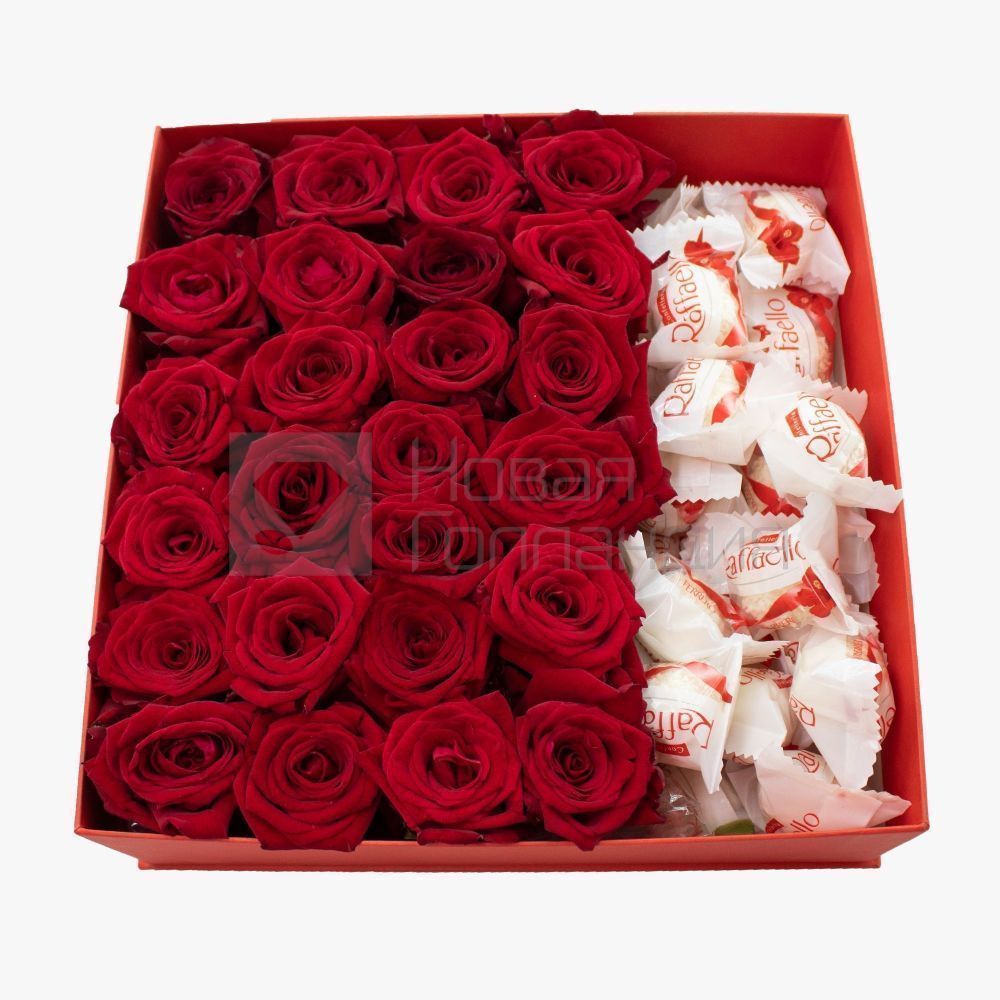 цветы и конфеты в коробке