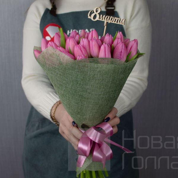Букет 35 розовых тюльпанов-9