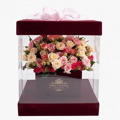15 кустовых роз микс в бархатной шкатулке