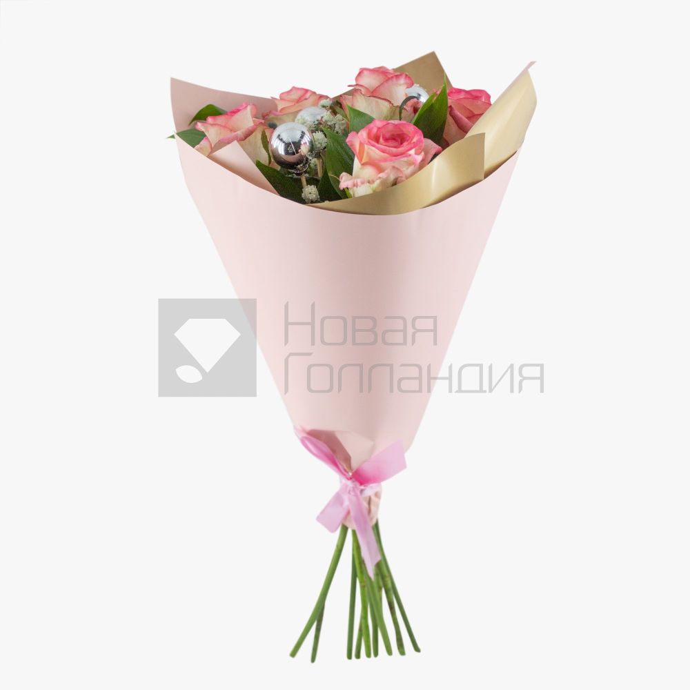 Букет Новогодние огни из розовой розы